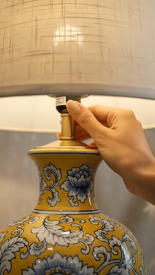 The Indigo Petal Ceramic Lamp