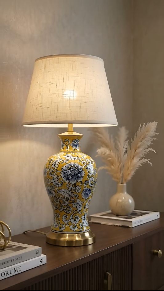 The Indigo Petal Ceramic Lamp